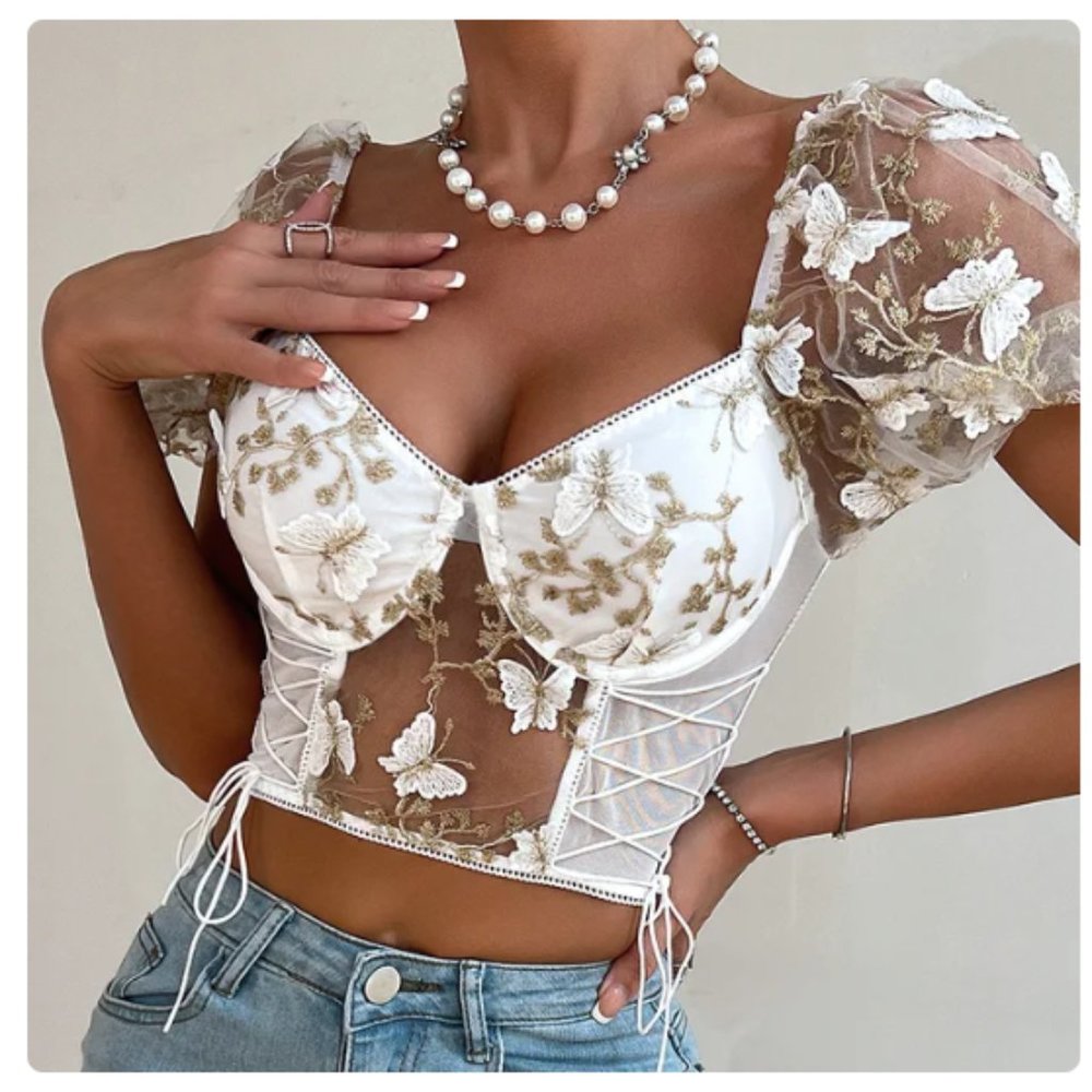 PUFF Sleeve Mesh Floral Top-brand NEW size XL